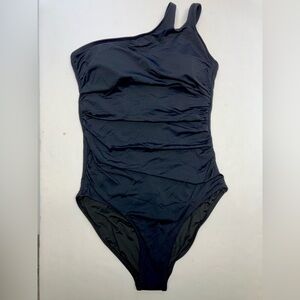 Holipick Women’s One-Piece One-Shoulder Swimsuit, Medium, Black, Ruched, NWT